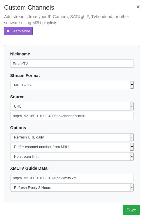 Channels Custom Channel Source