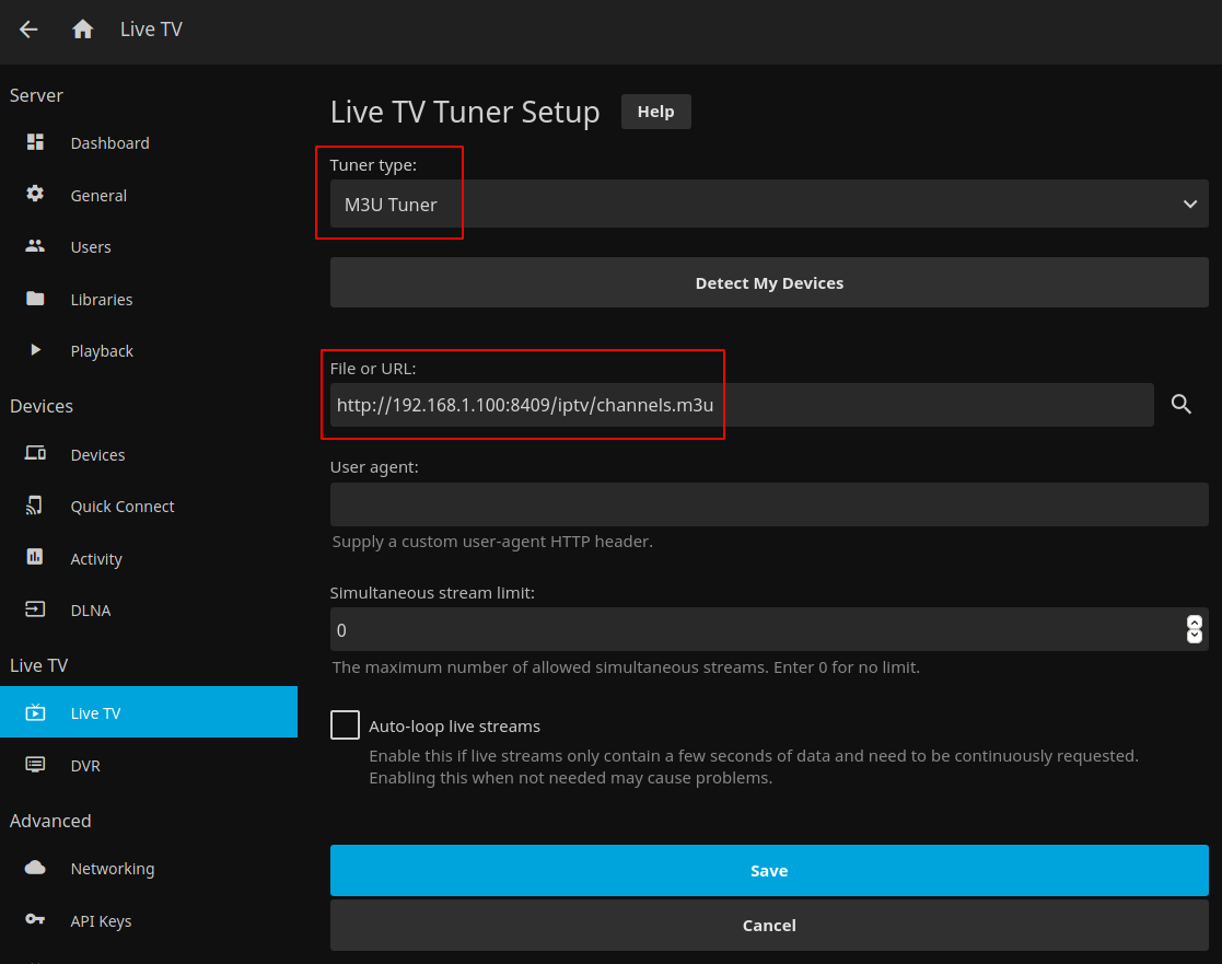 Jellyfin Live TV Tuner Setup