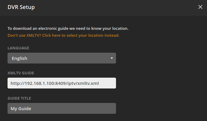 Plex DVR XMLTV Guide